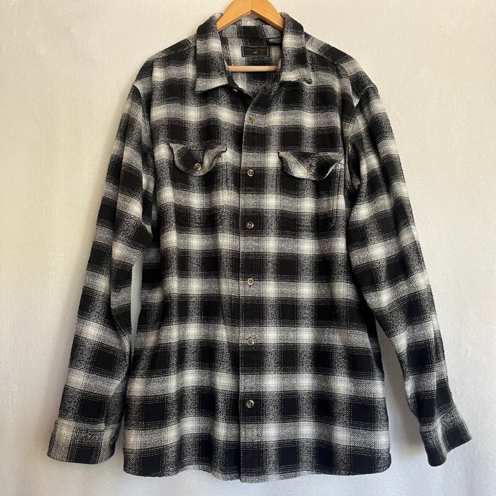 XXLT Vintage Black White Plaid Flannel Men Cotton Shirt Tall Long Sleeve Holiday